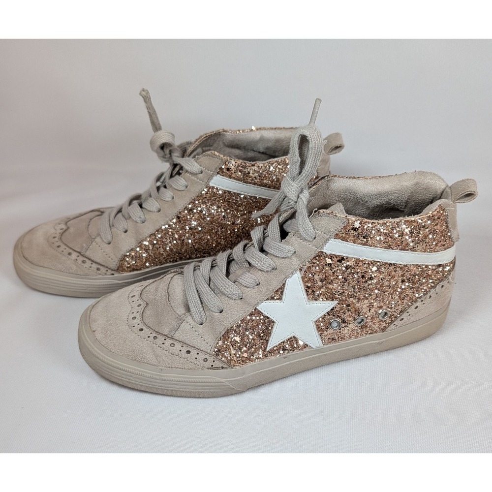 ShuShop Rina Rose Gold Glitter Star High Top Sneakers Beige Womens 8 - Picture 4 of 10
